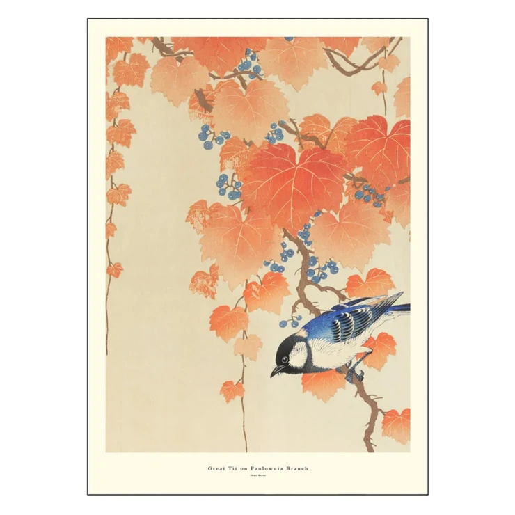 Poster A.P. Atelier Great Tit on Paulownia Branch 50x70 cm-0