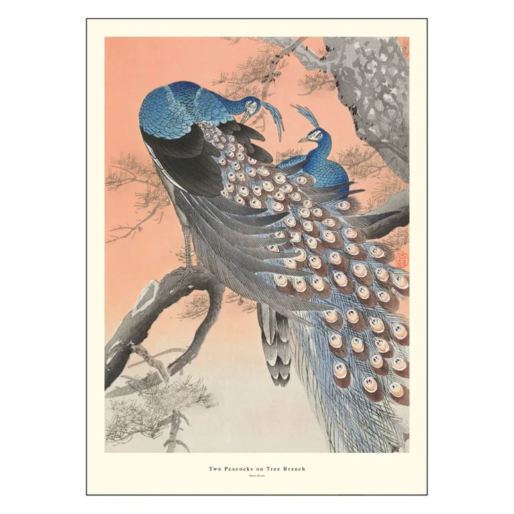 Poster A.P. Atelier Two Peacocks on Tree Branch 50x70 cm-0