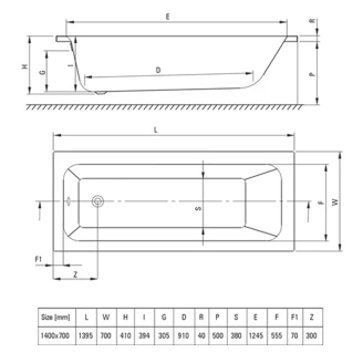 Badekar Prizma Hvid Blank 140 cm (Uden Panel & Afløb)-2