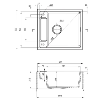 Granit Køkkenvask Magnetic Sort Mat 56x50 cm-2