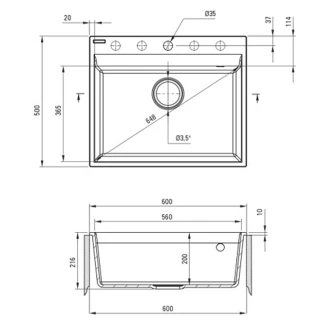 Granit Køkkenvask Corio Sand Mat 60x50 cm-2