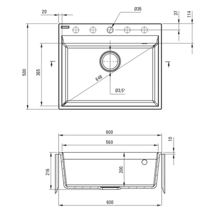 Granit Køkkenvask Corio Sand Mat 60x50 cm-1