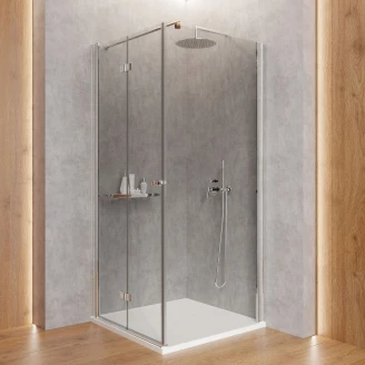 Brusehjørne med Foldebrusedør <strong>Kerria Plus</strong>  90 + 90 cm Krom Blank
