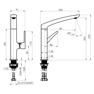 Køkkenarmatur Davis Krom Blank-2