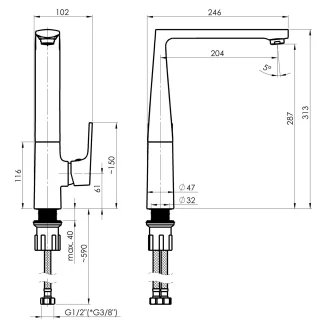 Køkkenarmatur Iota Krom Blank-2