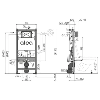 Indbygningscisterner <strong>Alca</strong>  50 cm til Toiletter med Bidet Funktion