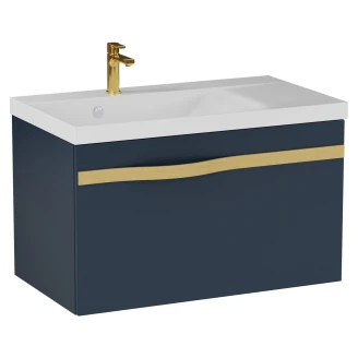 Håndvaskskab <strong>Leon</strong>  Blå Mat 70 cm med Vask Hvid Blank & Guld Håndtag