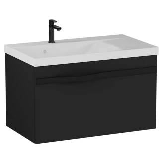 Håndvaskskab <strong>Leon</strong>  Sort Mat 70 cm med Vask Hvid Blank & Sort Håndtag