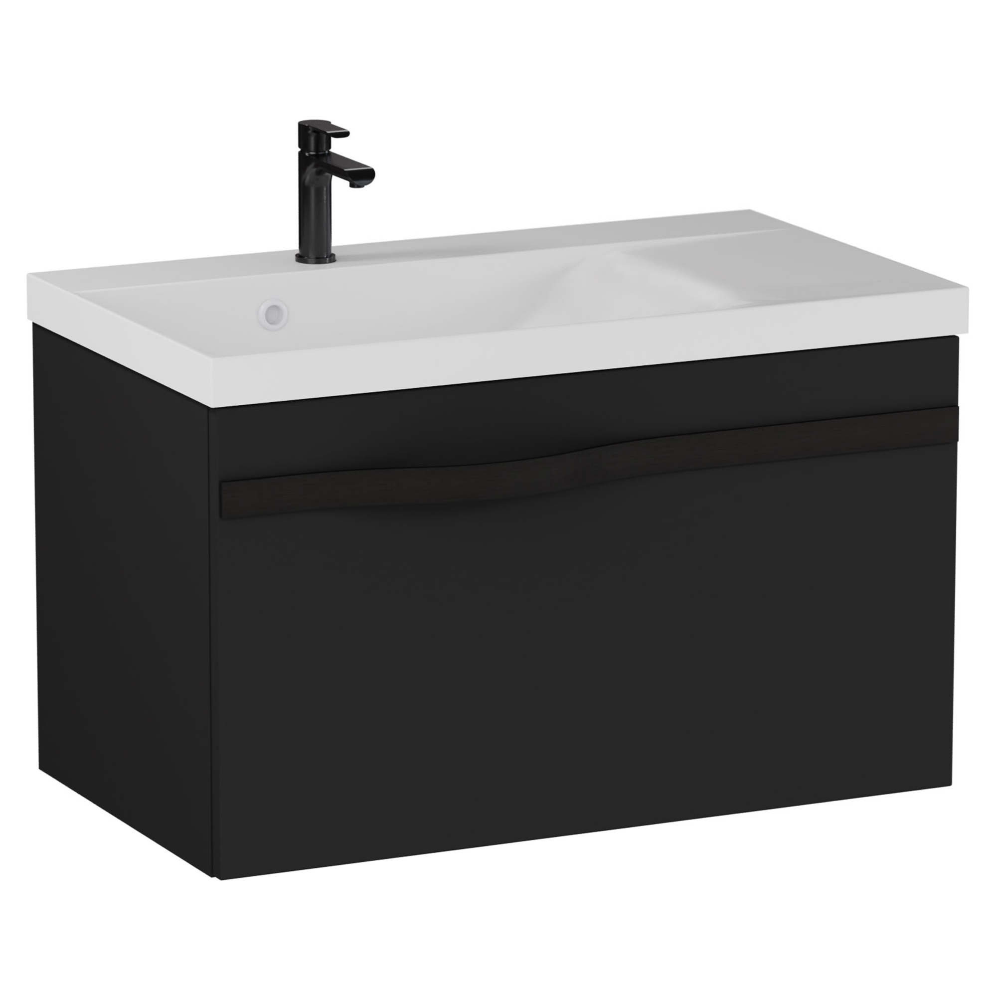 Underskab Leon Sort Mat 70 cm med Vask Hvid Blank & Sort Håndtag