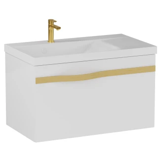 Håndvaskskab <strong>Leon</strong>  Hvid Blank 70 cm med Vask Hvid Blank & Guld Håndtag