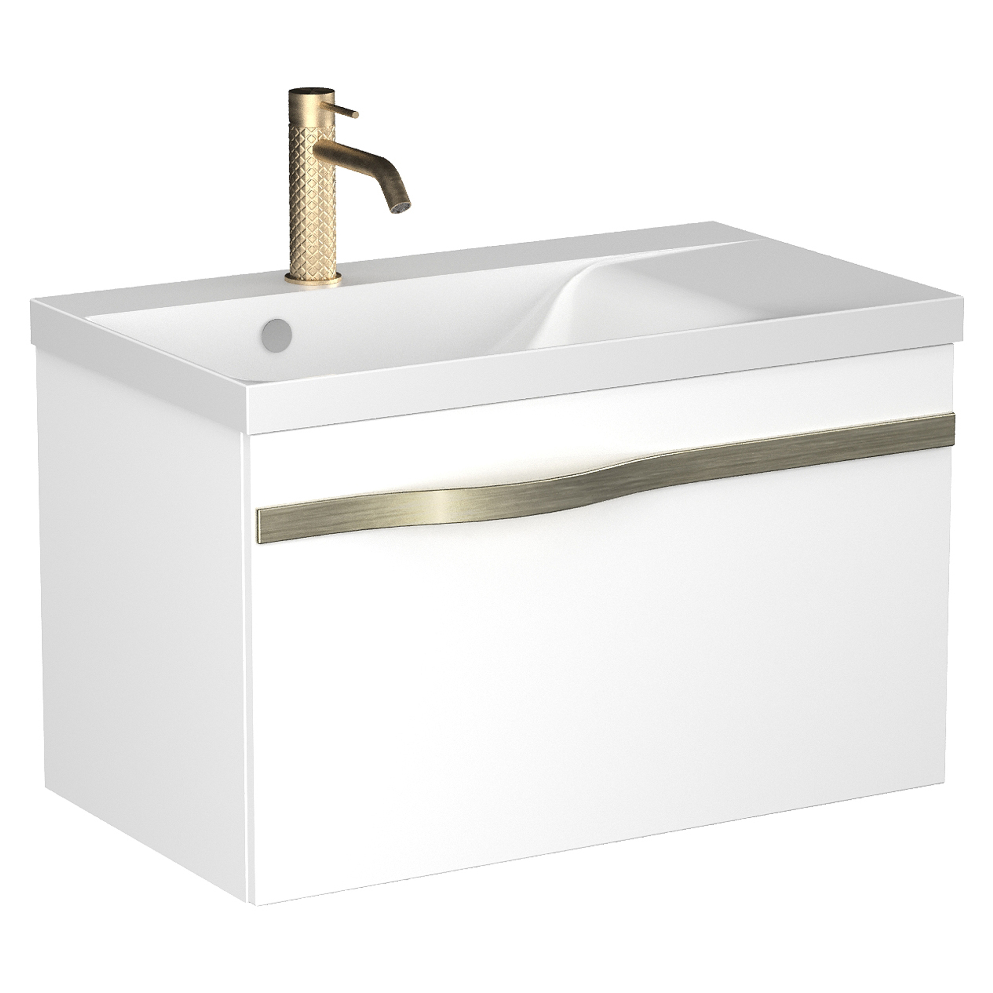 Håndvaskskab Leon Hvid Blank 70 cm med Vask Hvid Blank & Krom Håndtag