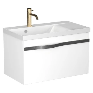 Håndvaskskab <strong>Leon</strong>  Hvid Blank 70 cm med Vask Hvid Blank & Sort Håndtag