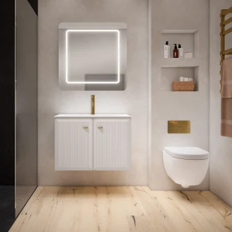Vaskeskab Gold Tandem Beige-Stribet Mat 80 cm med To Døre med Vask Hvid Blank