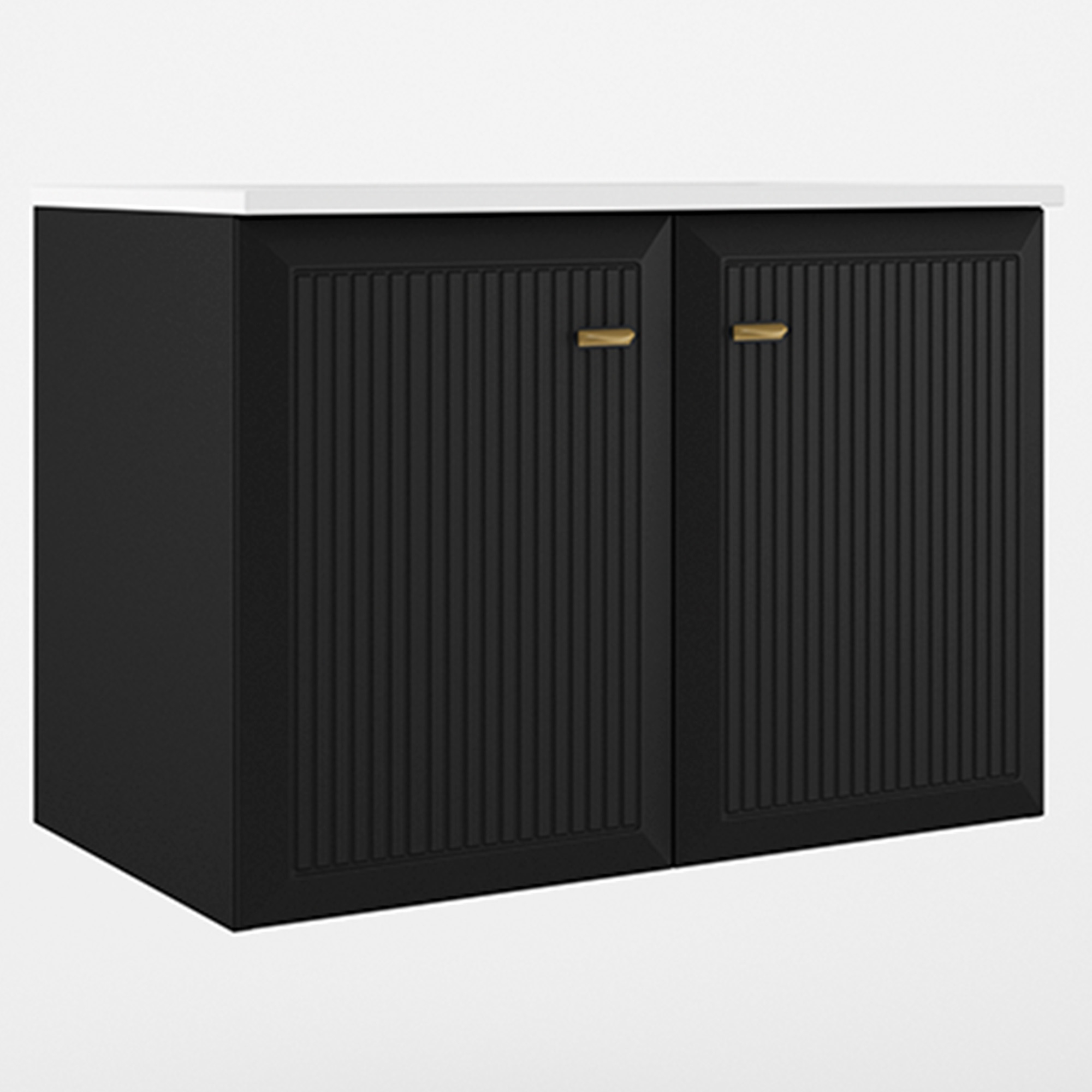 Underskab Gold Tandem Sort-Stribet Mat 80 cm med To Døre med Vask Hvid ...
