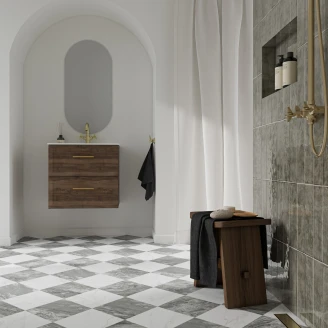 Marmor Klinker <strong>Checkermarble</strong>  Hvid-Grå Mat 44x44 cm
