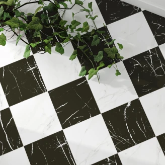 Marmor Klinker <strong>Checkermarble</strong>  Hvid-Sort Mat 44x44 cm