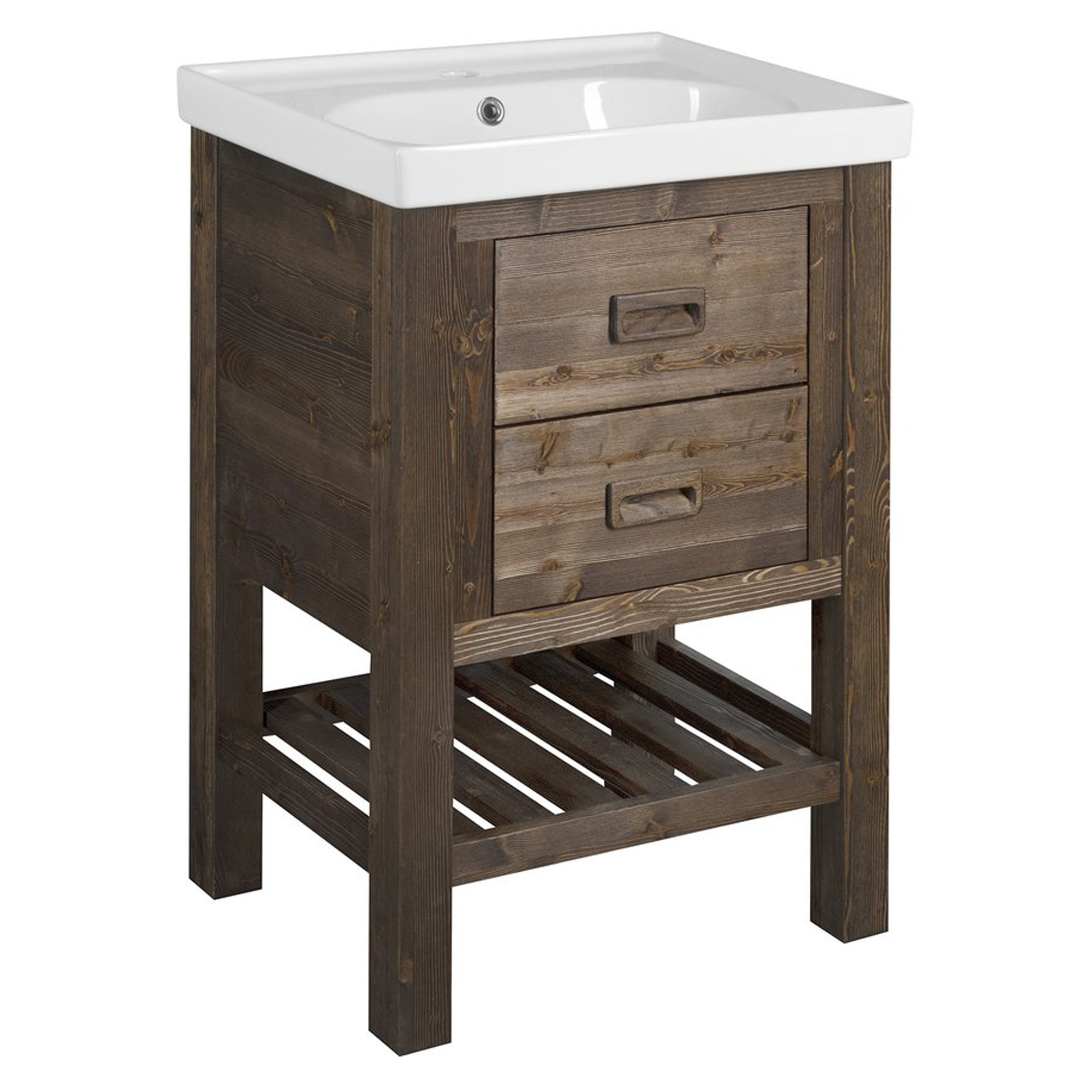 Underskab Suite Mørkt Træ 56x43 cm med Vask Hvid Blank