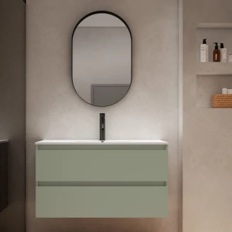 Håndvaskskab <strong>Blisse</strong>  Oliven Mat 100 cm med To Skuffer & Vask Hvid Blank