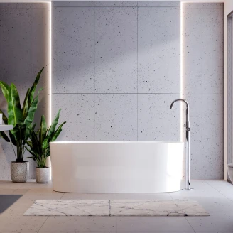 Badekar <strong>Linna</strong>  Hvid Blank 160 cm med Grå Pop-up Bundventil