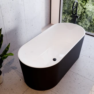 Badekar <strong>Linna</strong>  Sort Mat 160 cm med Sort Pop-up Bundventil