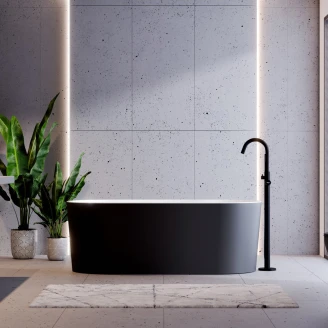 Badekar <strong>Linna</strong>  Sort Mat 160 cm med Hvid Pop-up Bundventil