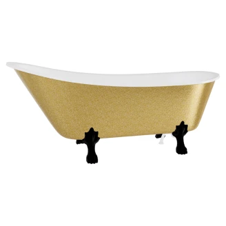 Badekar <strong>Royal Elegance</strong>  Guld Blank 160 cm med Sort Lejonfødder & Badeafløb