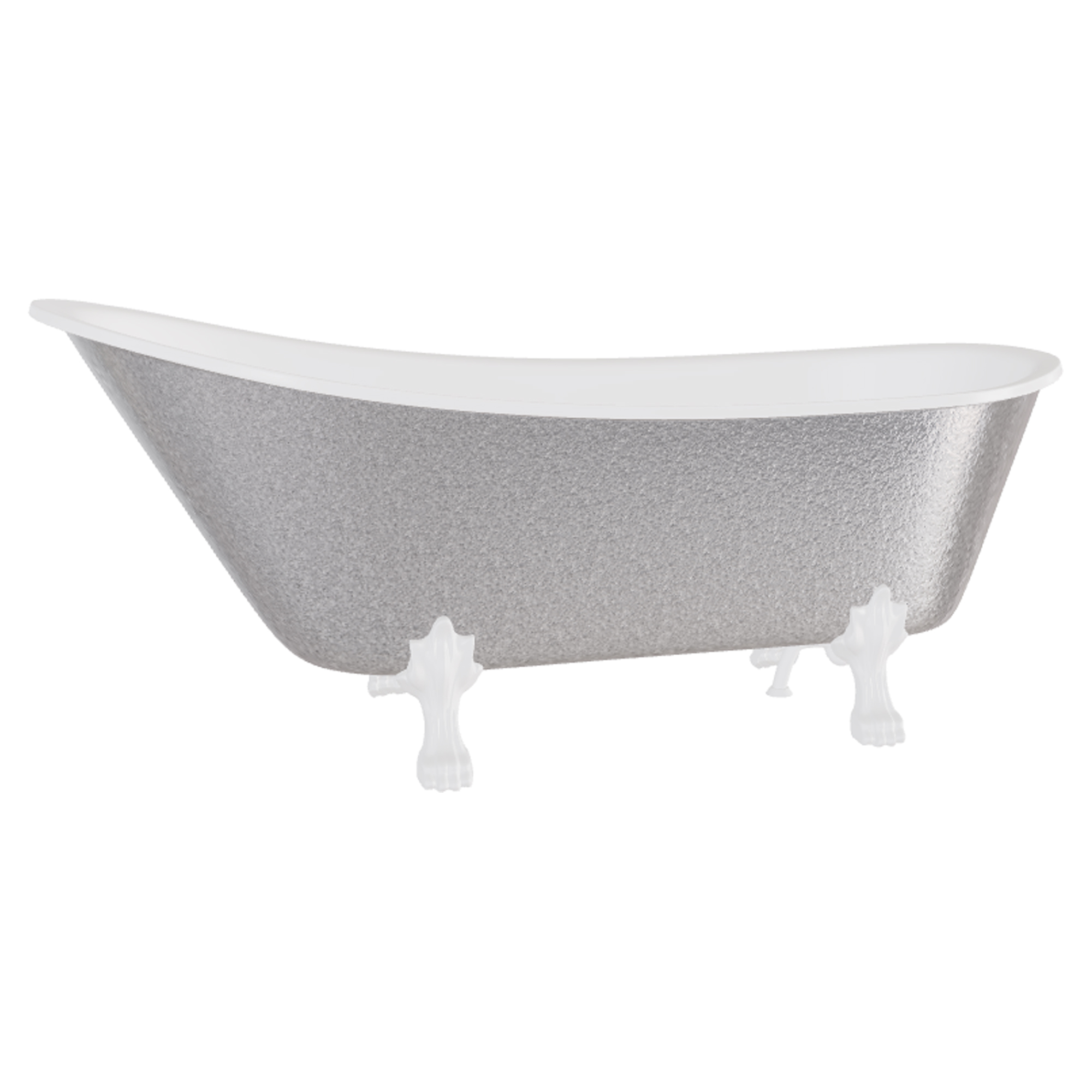 Badekar Royal Elegance Sølv Blank 160 cm med Vit Lejonfødder & Badeafløb