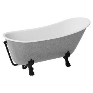 Badekar <strong>Royal Elegance</strong>  Sølv Blank 160 cm med Sort Lejonfødder & Badeafløb
