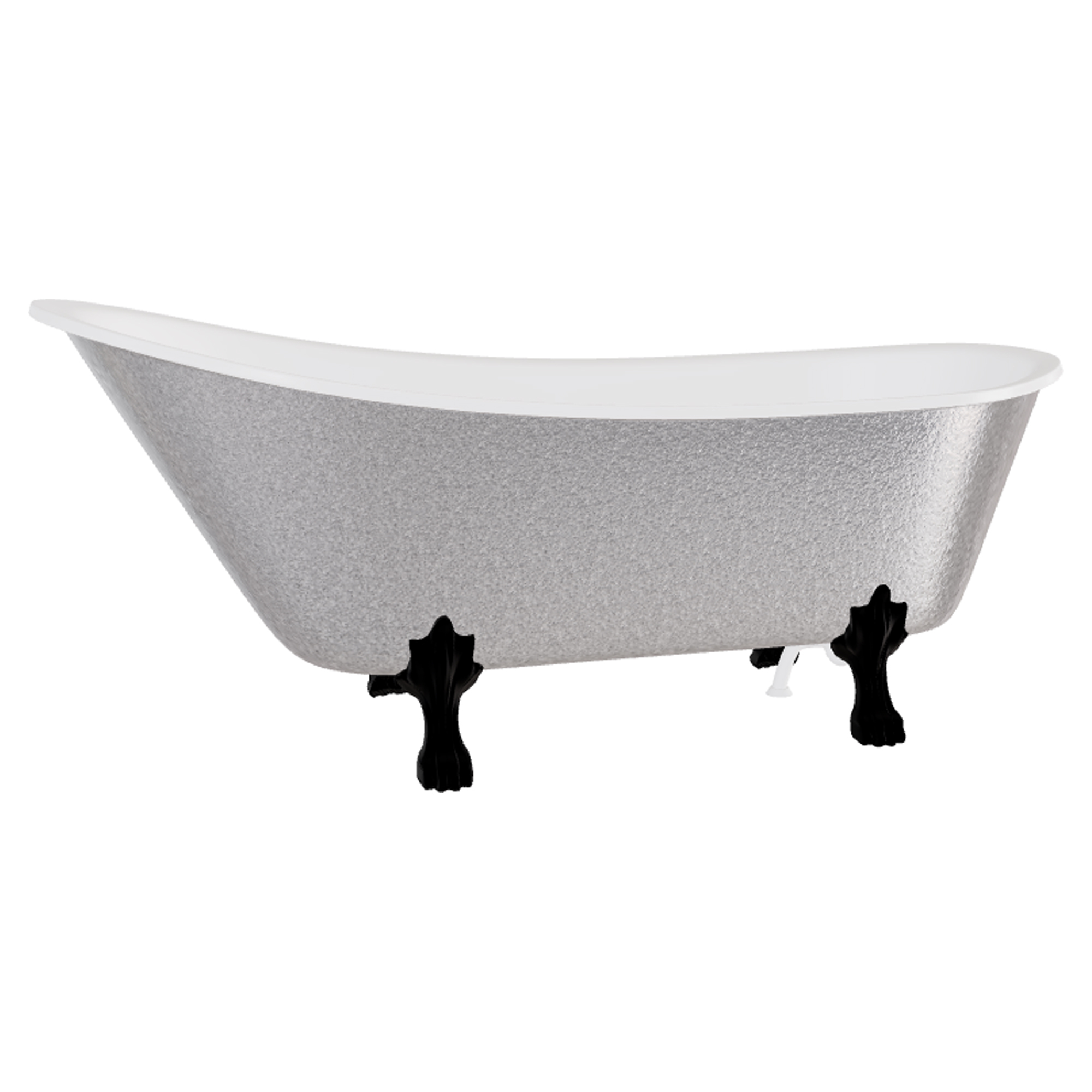 Badekar Royal Elegance Sølv Blank 160 cm med Sort Lejonfødder & Badeafløb