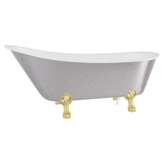 Badekar <strong>Royal Elegance</strong>  Sølv Blank 160 cm med Guld Lejonfødder & Badeafløb