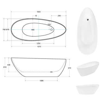 Håndlavet Mineral DuraBe Mineral Støbebadekar <strong>Verona</strong>  Guld Blank 160x70 cm med Krom Pop-up Bundventil
