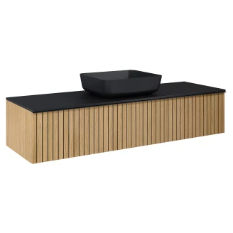Håndvaskskab <strong>Haiku</strong>  Eg Træ 160 cm med Håndtereen Sort & Bordplade Sort