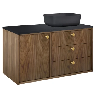 Håndvaskskab <strong>Vinyl</strong>  Valnød Højre 100 cm med Bordplade Sort & Håndtereen Guld