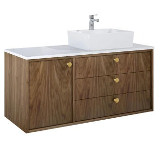 Håndvaskskab <strong>Vinyl</strong>  Valnød Højre 120 cm med Bordplade Hvid & Håndtereen Guld