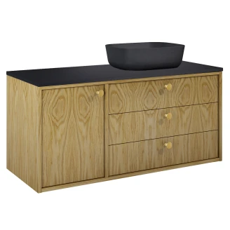Håndvaskskab <strong>Vinyl</strong>  Eg Træ Højre 120 cm med Bordplade Sort & Håndtereen Guld