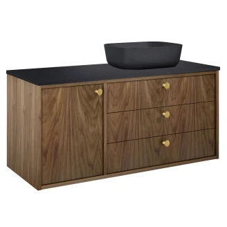 Håndvaskskab <strong>Vinyl</strong>  Valnød Højre 120 cm med Bordplade Sort & Håndtereen Guld