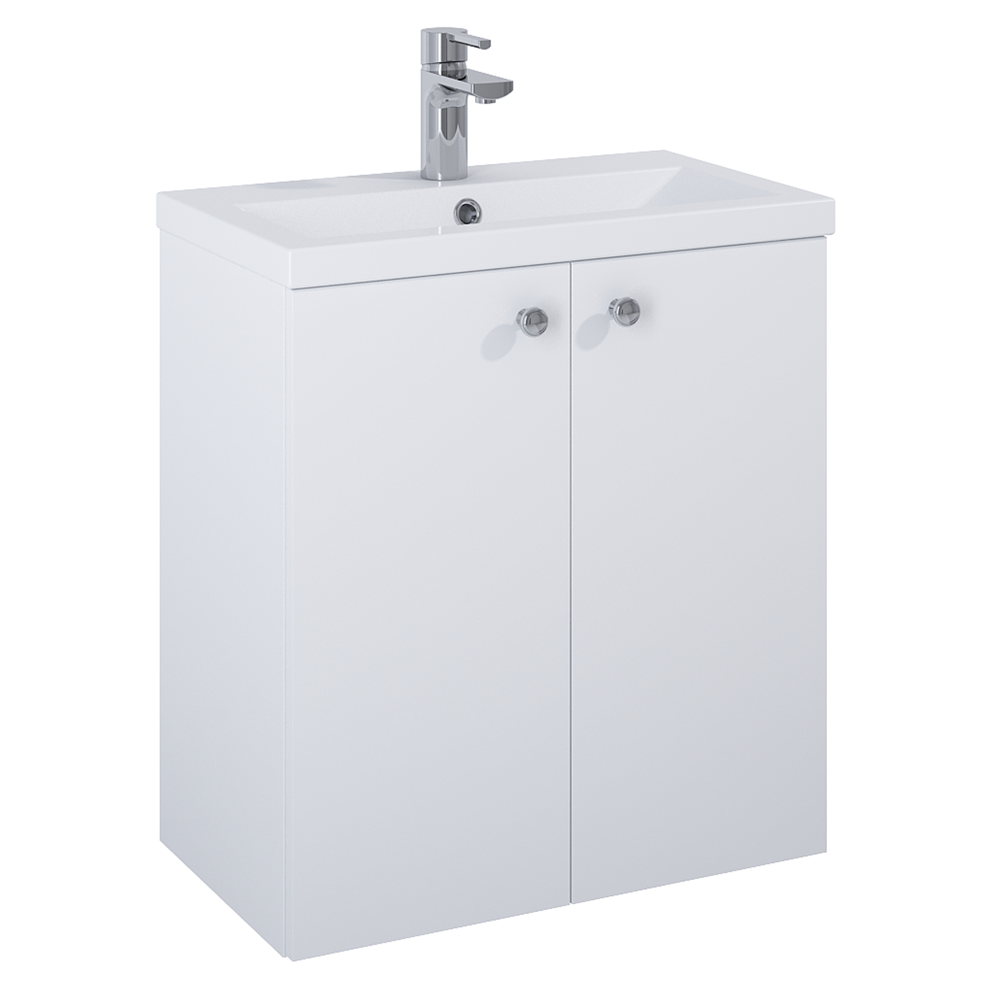 Håndvaskskab Krom Minimal Hvid Mat 60 cm med To Døre & Vask Hvid Blank