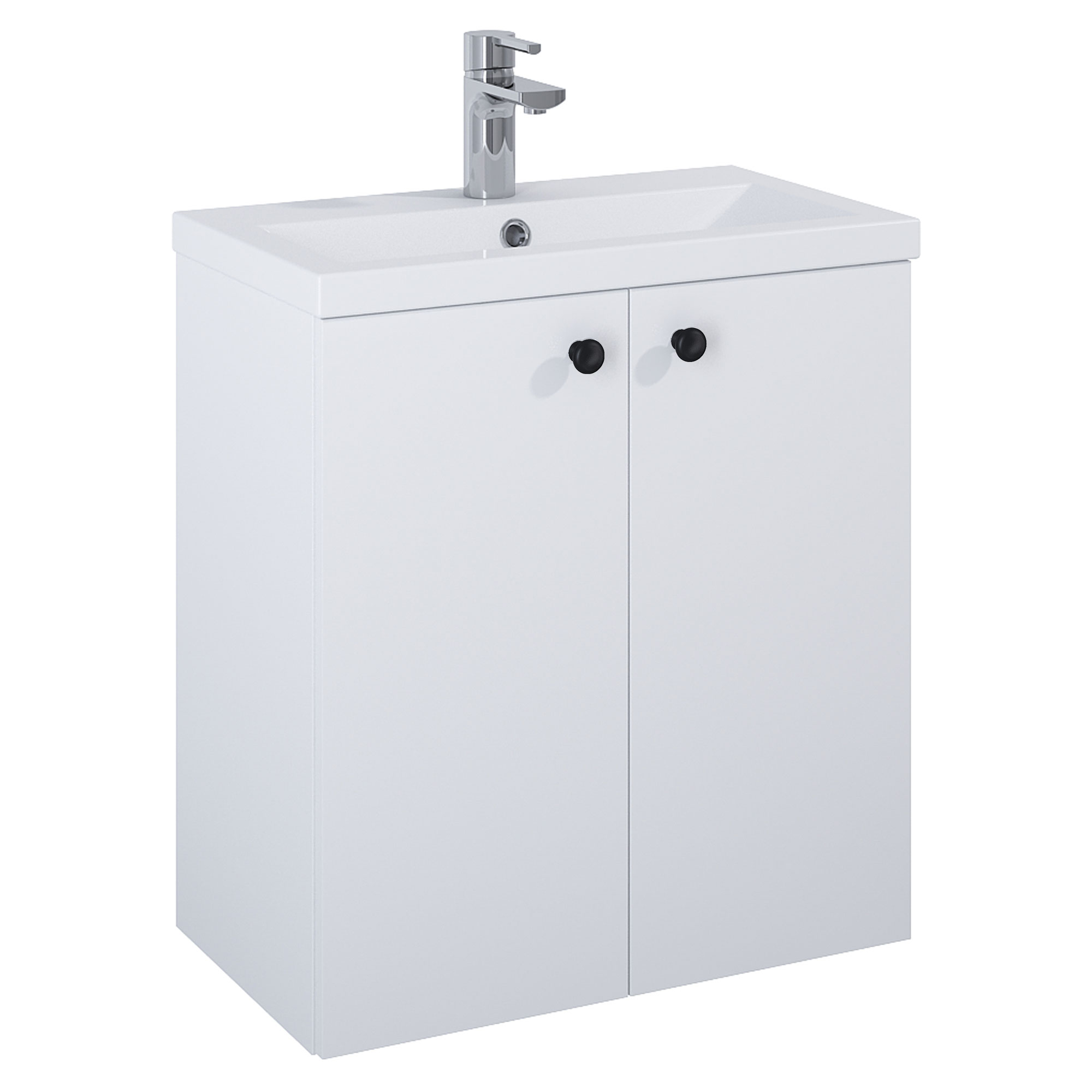 Håndvaskskab Minimal Hvid 60 cm med To Døre & Håndtereen Sort, Vask