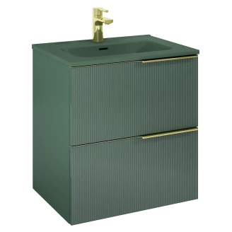 Håndvaskskab <strong>Satin</strong>  Grøn 60 cm med Håndtag i Guld & Vask Grøn Mat
