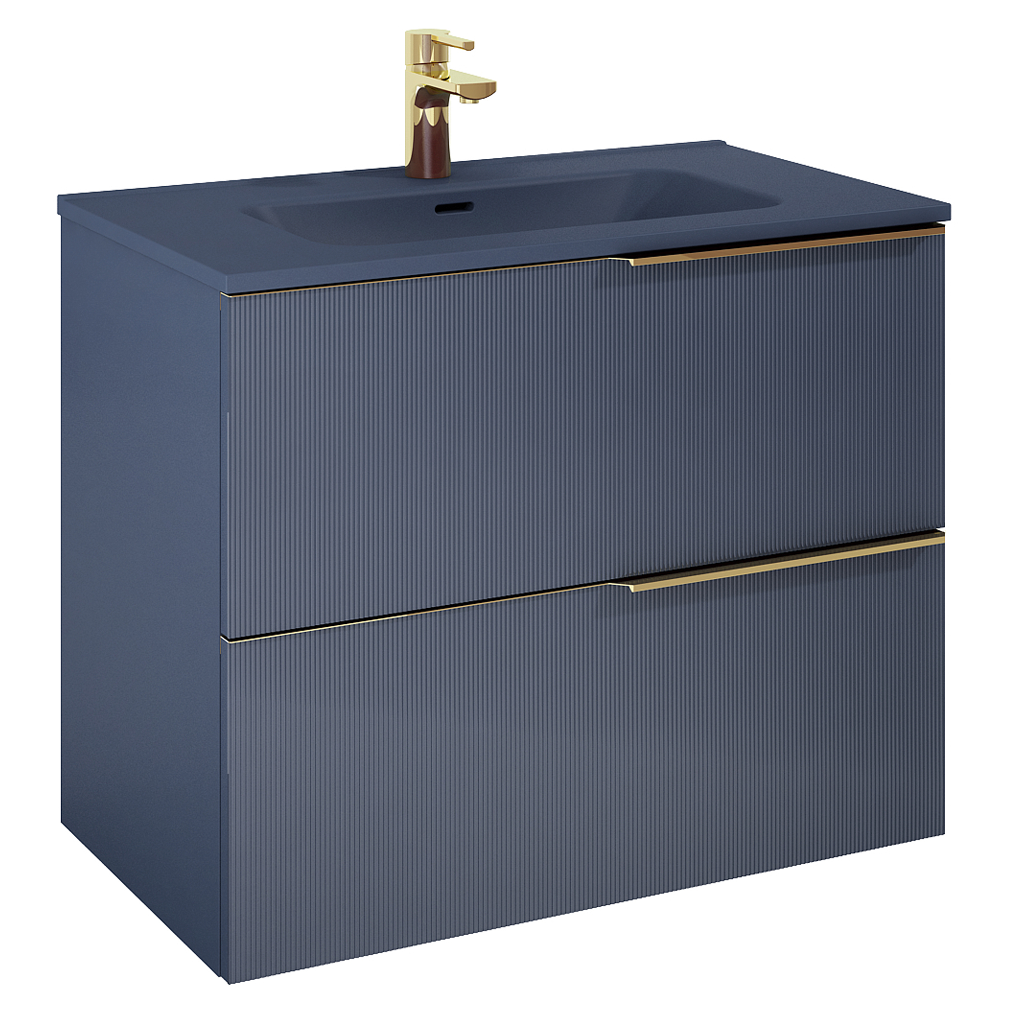Håndvaskskab Satin Blå 80 cm med Håndtag i Guld & Vask Blå Mat