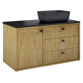 Håndvaskskab <strong>Vinyl</strong>  Eg Træ Højre 100 cm med Bordplade Marmor Sort & Håndtag Sort