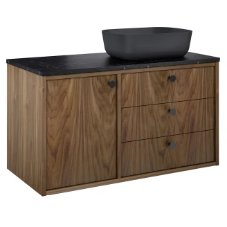 Håndvaskskab <strong>Vinyl</strong>  Valnød Højre 100 cm med Bordplade Marmor Sort & Håndtag Sort