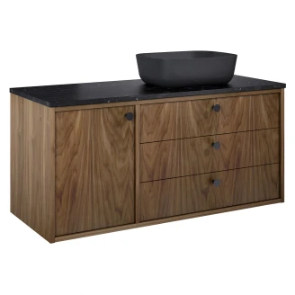 Håndvaskskab <strong>Vinyl</strong>  Valnød Højre 120 cm med Bordplade Marmor Sort & Håndtag Sort