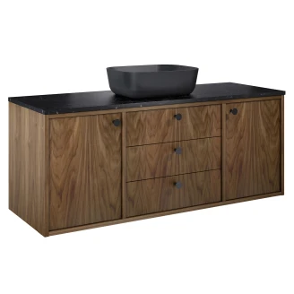 Håndvaskskab <strong>Vinyl</strong>  Valnød 140 cm med Bordplade Marmor Sort & Håndtag Sort