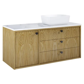 Håndvaskskab <strong>Vinyl</strong>  Eg Træ Højre 120 cm med Bordplade Marmor Hvid & Håndtag Sort