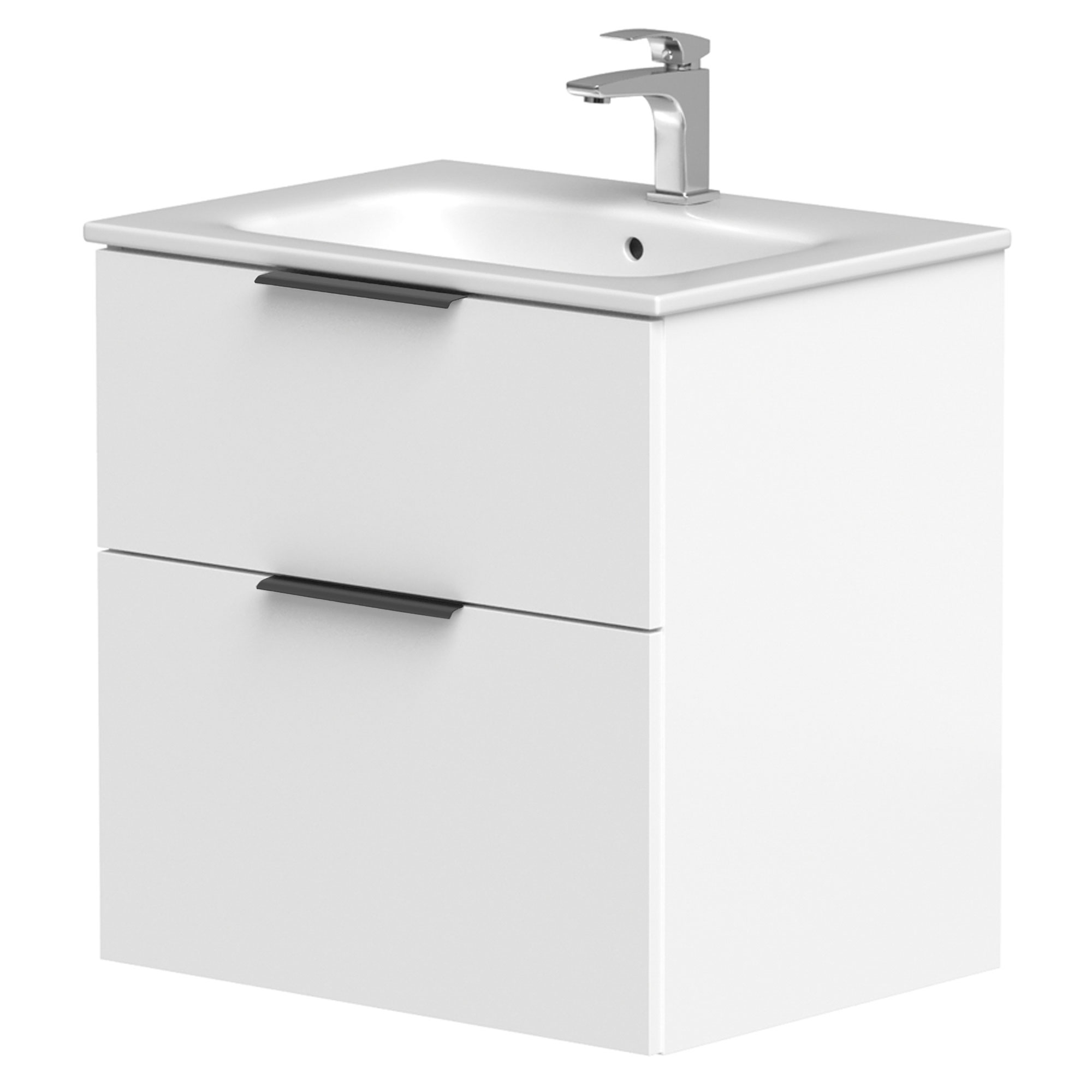 Håndvaskskab Velira Hvid Mat 60 cm med Vask Hvid & Håndtag Sort
