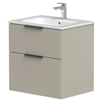 Håndvaskskab <strong>Velira</strong>  Gråbeige Mat 60 cm med Vask Hvid & Håndtag Sort