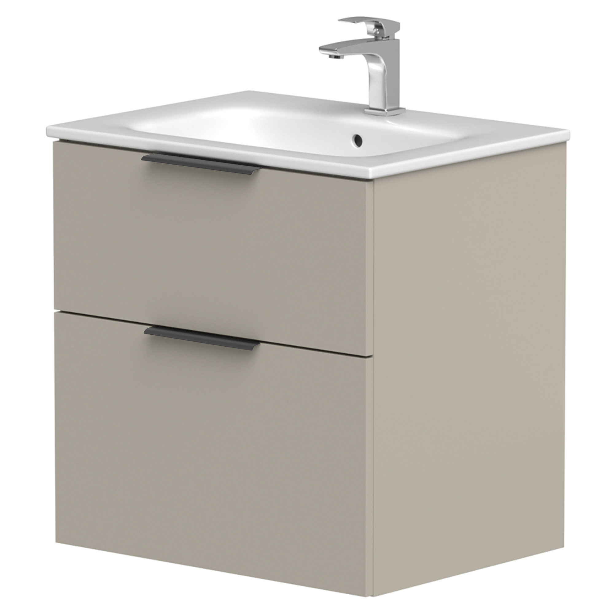 Håndvaskskab Velira Gråbeige Mat 60 cm med Vask Hvid & Håndtag Sort