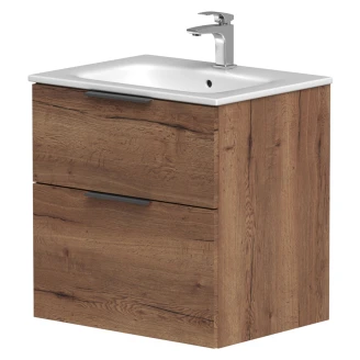 Håndvaskskab <strong>Velira</strong>  Træ Eg Mat 60 cm med Vask Hvid & Håndtag Sort