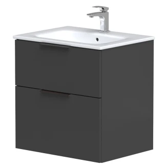 Håndvaskskab <strong>Velira</strong>  Grafit Mat 60 cm med Vask Hvid & Håndtag Sort